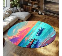 BYLEEHOMED Beach Sunset Circle Rug 60 cm Tropical Hawaiian Style Soft Non-slip Round Washable Carpet for Kitchen Dining Room Home Decoration