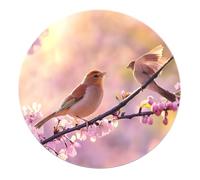 BYLEEHOMED Boho Bird Non Slip Round Rugs 120 cm 2 Cute Birds on a Peach Blossom Branch Print Circle Carpet for Entry Patio High Traffic Areas