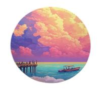 BYLEEHOMED Cartoon Anime Seaside Scenery Circle Rug 60 cm Dreamlike Sunset Clouds Print Machine Washable Round Carpet for Dining Room Playrom