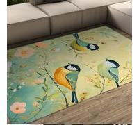 BYLEEHOMED Chinese Design Flowers Home Area Rug 180x270cm Birds on Tree Branches Print Washable Non Slip Entry Teal Floor Carpet for Living Room