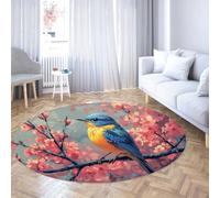BYLEEHOMED Chinese Element Round Area Rug 180 cm Pad Plum Blossom Bird Printing Circle Entryway Carpet Anti Slip Foldable Rugs for Living Room