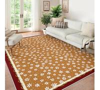 BYLEEHOMED Cottage Style Floral Area Rug 200x300cm Orange with Scattered White Daisies Non-slip Cozy Indoor Small Carpet for Living Room Farmhouse Decor