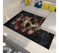 BYLEEHOMED Dark Mystical Skull Rug with Flowers and Stars Gothic Home Decorsoft Low Pile Carpet for Dorm Home Halloween Decor Aesthetic 200x300cm