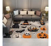 BYLEEHOMED Fall Decor Door Mat Halloween Black Cat Skull Welcome Mat Black and White Ghost Rug Fall Thanksgiving Front Carpet for Entryway 120x160cm