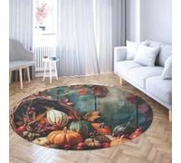 BYLEEHOMED Fall Pumpkin Decorative Round Rugs 60 cm Thanksgiving Autumn Holiday Party Non Slip Washable Circle Carpet for Hallway Kitchen