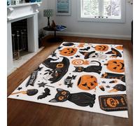 BYLEEHOMED Gothic Black Cat and Skull Indoor Door Mat Pumpkin Lantern Non-slip Area Rug for Porch Insider Living Room Halloween Goth Decor 60x120cm