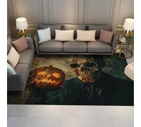 BYLEEHOMED Halloween Rug 150x210cm Vintage Halloween Skull and Pumpkin Carpet Kitchen Anti-Slip Rugs for Living Room Bedroom Dining Room Hallway