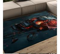 BYLEEHOMED Halloween Rug Burning Roses and Skulls Non-slip Washable Floor Mat for Indoor Soft Low Pile Entryway Hallway Aesthetic Decor 120x160cm