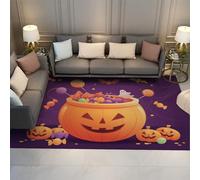 BYLEEHOMED Halloween Rugs Welcome Floor Mat Pumpkin Lantern Candy Kitchen Rug Children Farmhouse Rustic Carpet for Entryway Decor Purple 180x240cm