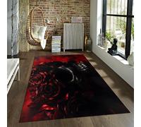 BYLEEHOMED Horror Skeleton Bride Indoor Rug 160x200cm Dark Gothic Red Rose Carpet with Non Slip Rubber Backing for Insider Bedroom Kitchen Decor