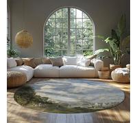 BYLEEHOMED Lakeside Landscape Round Area Rug 120 cm Impressionism Classic Art Non-slip Indoor Circle Carpet for Living Room Bedside Entryway