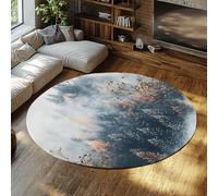 BYLEEHOMED Large Mountain Round Rug 90 cm Nature Foggy Forest Washable Fall Vintage Easy Care Low Pile Circle Carpet for Living Room Farmhouse