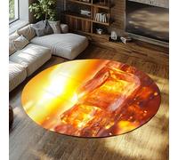BYLEEHOMED Orange Sunset Circle Rug 150 cm Abstract Ice Texture Liquid Glow Effect Washable Non Slip Round Carpet Soft Low Pile Coffee Table Decor
