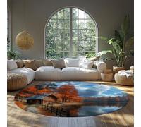 BYLEEHOMED Round Area Rugs for Living Room Fall Mountain Nature Forest Landscape Washable Large Soft Stain Resistant Non-Slip Backing Carpet 90 cm