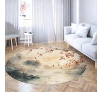 BYLEEHOMED Round Cherry Blossom Area Rug 180 cm Oriental Chinese Bloom Trees Tradition Antique Ink Painting Non Slip Circle Carpet for Bedside