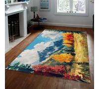 BYLEEHOMED Rustic Fall Forest Rugs 140x200cm Autumn Snow-Capped Mountains Landscape Non-slip Easy-Cleaning Indoor Carpet for Home Kitchen Decor