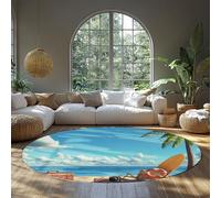 BYLEEHOMED Seaside Scenery Circle Rug 60 cm Tropical Vacation Round Carpet with Rubber Backing for Bedroom Ultrathin Soft Non Slip Floor Decor