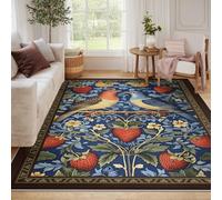 BYLEEHOMED Strawberry Thief Floral Pattern Area Rug 120x160cm Washable Fun Indoor Home Decor Low-Profile Washable Carpet for Entryway Living Room