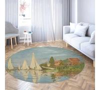 BYLEEHOMED Ultra-Thin Washable Round Rug 180 cm Impressionism Style Regatta Print Pattern Non Slip Non Shedding Low Pile Circle Carpet for Coffee