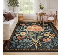 BYLEEHOMED Vintage Floral Rugs 120x160cm Classical Rococo Art Retro Botanical Pink Rose Rustic Non Slip Ultra Thin Floor Carpet for Reading Nook