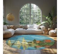 BYLEEHOMED Washable Large Round Area Rug for Living Room Impressionism Style Regatta Print Non Slip Soft Circle Carpet for Bedroom Bedside 120 cm