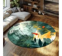 BYLEEHOMED Washable Round Jungle Dark Green Rug 120 cm Soft Non Shedding Spring Botanical Non-slip Circle Carpet for Living Room Entryway Decor