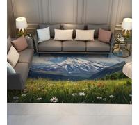 BYLEEHOMED White Daisies Meadow Area Rug for Bedroom Snowy Mountains Landscape Non-slip Washable Carpet Soft Low Pile Indoor Floor Decor 180x270cm