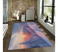 BYLEEHOMED Winter Sunrise Accent Rug 120x170cm Wonderland Forest Bokeh Snow Scene Pine Tree Print Non-slip Washable Carpet for Living Room Decor