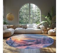 BYLEEHOMED Winter Sunrise Round Rug 210 cm Wonderland Forest Bokeh Snow Scene Pine Tree Print Non-slip Washable Circle Carpet for Reading Nook
