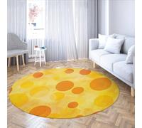 BYLEEHOMED Yellow Series Circle Area Rugs 150 cm Machine Washable Breathable Cartoon Orange Polka Dots Round Carpet for Living Room Under Table