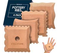 Byllstore Pottery Ribs & Trimming Tools | 2 Foot Shaper Tools | 4 Clay Texture Ribs | Solid Beech Wood | Several Pack Options (4-Pack)