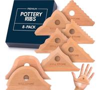 Byllstore Triangle Pottery Ribs & Trimming Tools | 2 Foot Shaper Tools | 6 Clay Texture Ribs | Solid Beech Wood | 8-Pack
