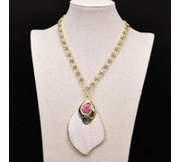 BYLSAGWHT 19" Gold Plated Chain Chokers Necklace Big White Shell Leaf Paved Gems Blue Murano Glass Pendant Designer Gems Jewelry