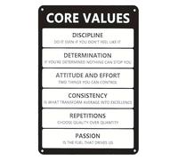 BYLSAGWHT Retro Metal Sign with Core Values Discipline Motivational Message Tin Wall Decor for Office Gym Bar Garage 8 X 12 inch