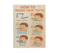 BYLSAGWHT Tooth Brushing Chart Step by Step Instructions Poster Visual Learning Educational Wall-Art for Bathroom Bedroom(Framed,16x24inch(40x60cm))