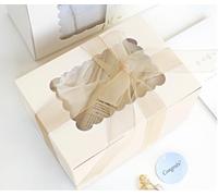 BYMARUE Dessert Boxes with Scalloped Window, Bon Appétit Gift Tag, Cotton String & Parchment Paper - Ivory Gift Box for Homemade Treats - Cookies, Mini Pound Cake, Cake Slice, Cupcake, Muffin, Pastry