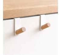 BYMARUE Modern Kitchen & Bathroom Cabinet Drawer Over The Door Hanger Hooks - Matte White Coated Steel and Varnished Beech Wood (2 PCS)
