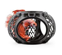 byMazy Betta Lair | Aquarium Cave Hideout with Shrimp Feeding Dish - Swim-Through Fish Tank Decoration for Betta, Shrimp, Small Fish (Black, Small)
