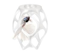 byMazy Floating Betta Cave, Hammock & Log with Frozen Food Feeder - Aquarium Swim-Through Hide for Betta & Gourami | Betta Play-Ground (Clear White, Regular)