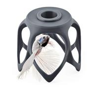 byMazy Floating Betta Cave, Hammock & Log with Frozen Food Feeder - Nano Tank Swim-Through Hide for Betta & Gourami | Betta Play-Ground (Anthracite Grey, Mini)