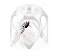 byMazy Floating Betta Cave, Hammock & Log with Frozen Food Feeder - Nano Tank Swim-Through Hide for Betta & Gourami | Betta Play-Ground (Clear White, Mini)