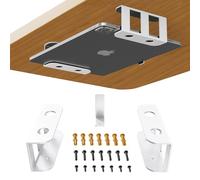 BYMECOST Under Desk Laptop Storage Mount, Metal Under Desk Device Holder, for Devices Up to 2.1" Thick, MacBook, Mini, Keyboard, Router, with Anti-Scratch Silicone (White)