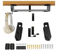 BYMECOST Under Desk Laptop Storage Mount with Hook, Metal Under Desk Device Holder, for Devices Up to 1.37" Thick, MacBook, Mini, Keyboard, Router, with Anti-Scratch Silicone (Black, 2.1" with Hook)