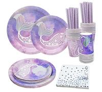 Bymivofun 100 Piece Mermaid Tableware for 20 Guests, Mermaids Children's Party Accessory Set, for Children's Birthday Parties Theme Party Baby Shower Decoration