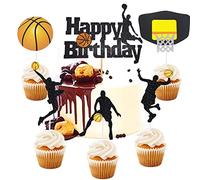 Bymivofun 11 Pcs Basketball Cake Toppers, Glitter Basketball Birthday Toppers, Black Glitter Basketball Cake Decoration, for Man Boy Birthday Event Party Supplies Black Glitter
