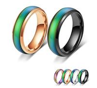 Bymivofun 2 Pcs Mood Rings, Temperature Emotion Ring, Stainless Steel Color Changing Mood, for Boyfriend Girlfriend Couple Fashion Jewellery Daily Party Birthday Valentine's Day Gift Anniversary