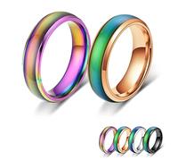 Bymivofun 2 Pcs Mood Rings, Temperature Emotion Ring, Stainless Steel Color Changing Mood, for Boyfriend Girlfriend Couple Fashion Jewellery Daily Party Birthday Valentine's Day Gift Anniversary