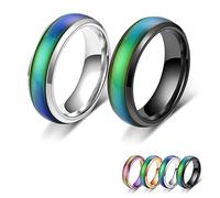 Bymivofun 2 Pcs Mood Rings, Temperature Emotion Ring, Stainless Steel Color Changing Mood, for Boyfriend Girlfriend Couple Fashion Jewellery Daily Party Birthday Valentine's Day Gift Anniversary