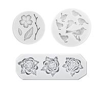 Bymivofun 3pcs Flower Birds Leaf Silicone Fondant Moulds, Mini DIY 3D Silicone Round Baking Mold for Cake Decoration,Cookie Chocolate Candy Cupcake Decorate,Polymer Clay, Handicraft