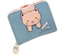 Bymivofun Cute Cat Purse, PU Leather Cat Purses, Small Coin Card, Photo Purse for Gifts, Girls, Women, Friends, Anniversary, blue, cartoon & playful